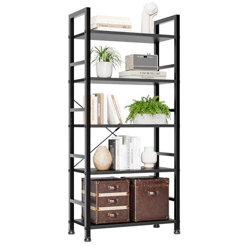 5 Tier Tall Bookcase Bookshelf Organizer Storage Unit Rustic Brown G866