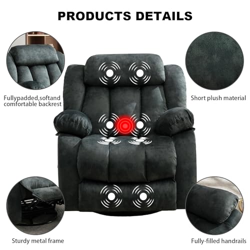 INZOY Massage Swivel Rocker Recliner with Heat and Vibration, Brown G989
