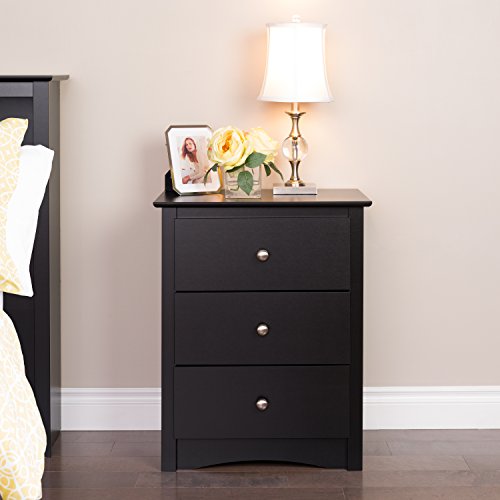 Prepac Sonoma Tall Nightstand with 3 Drawers, Black Q28004