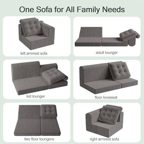 COMAX Folding Sofa Bed Convertible Chair Bed Corduroy 3-in-1 Floor Couch, Dark Grey E940