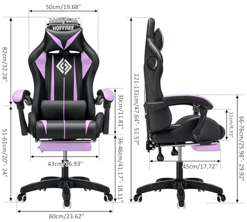 HOFFREE RGB Gaming Chair with Speakers and Footrest, Blue and Black B69323