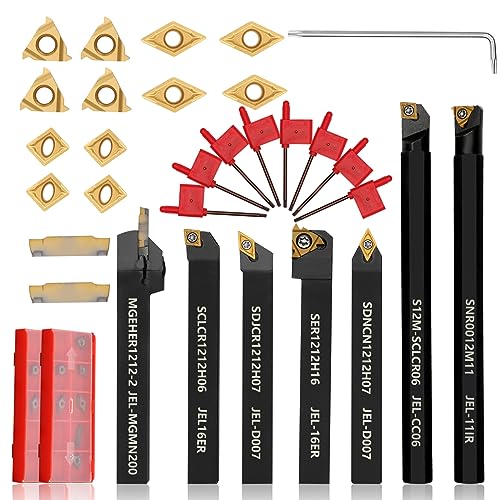 Indexable Lathe Turning Tool 21Pcs Kit 3/8'' 10mm Shank with Carbide Inserts Z5376