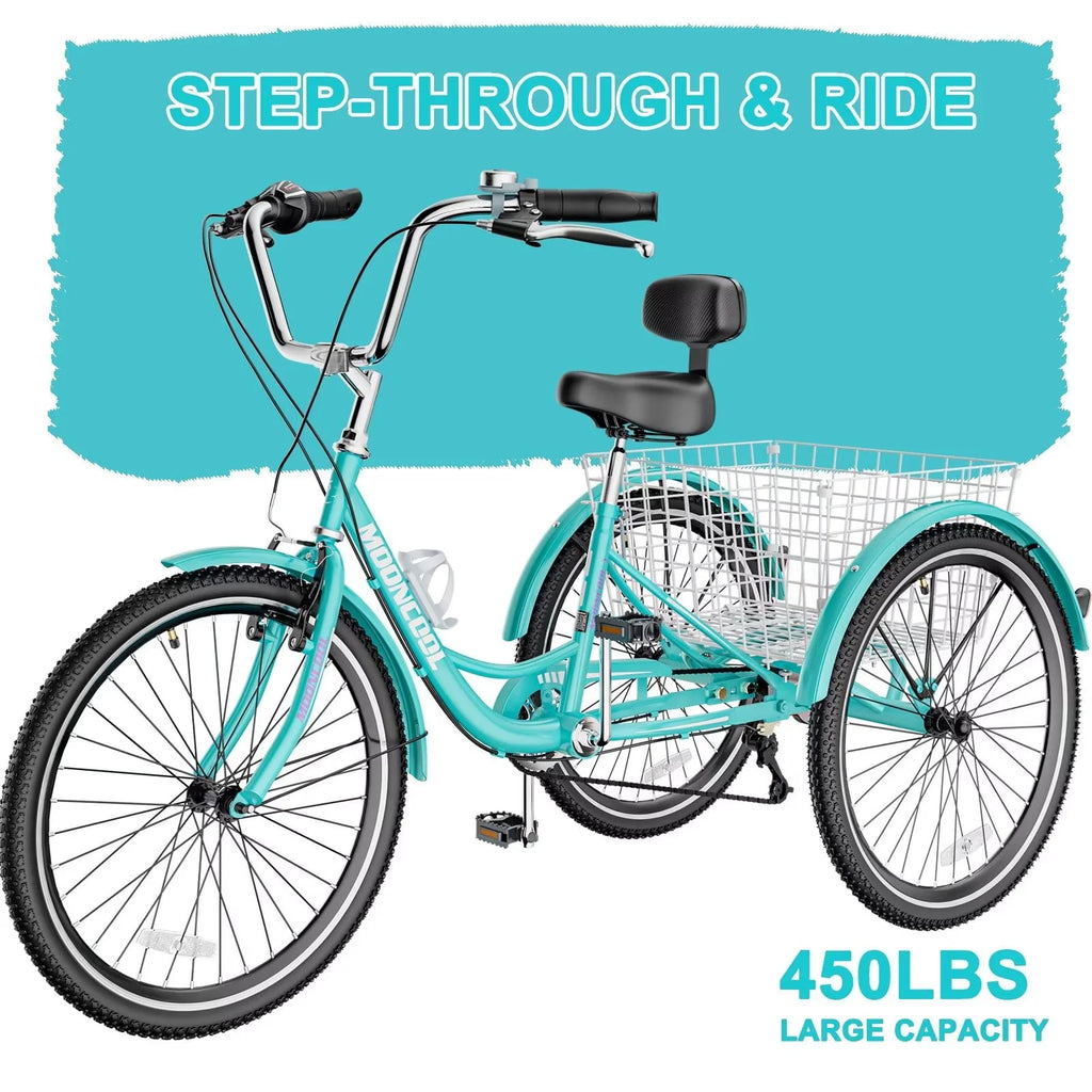 FICISOG 26 Adult Tricycle, 3 Wheel 7 Speed Bikes,450lbs Capacity Cruise Trike with Shopping Basket