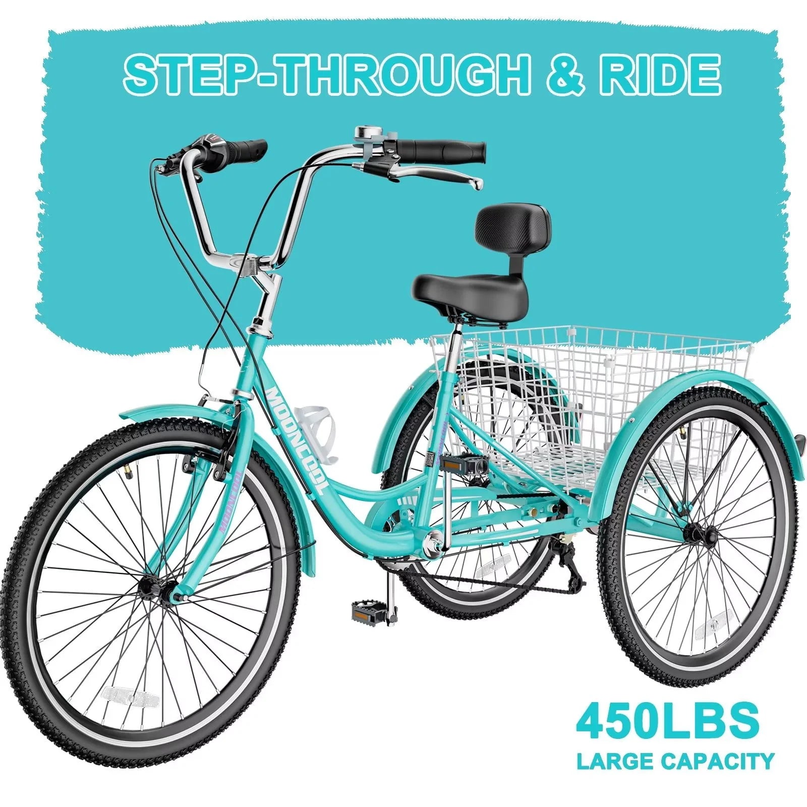 FICISOG 26 Adult Tricycle, 3 Wheel 7 Speed Bikes,450lbs Capacity Cruise Trike with Shopping Basket