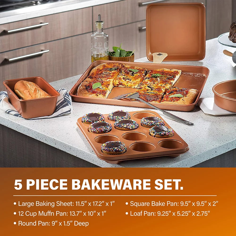 Gotham Steel 32 Pcs Cookware Set with Bakeware and Food Storage, Red B614356