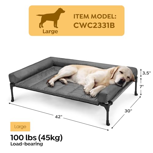 Veehoo Elevated Dog Bed with Removable Waterproof Bolster Cushion, Breathable Mesh, Indoor Outdoor, 42x30 inches, Beige U875430