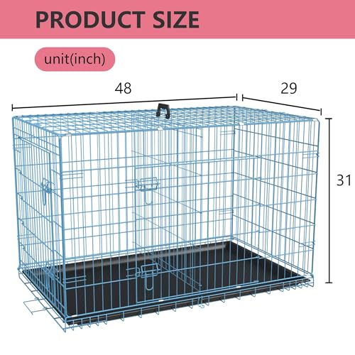 FDW Dog Crate for Large Dogs 48 Inch Folding Metal Wire Cage Double Door N1299