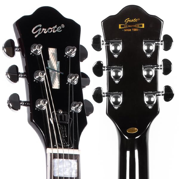 GROTE Jazz Electric Guitar Semi-Hollow Body with Gig Bag, Black Y60488