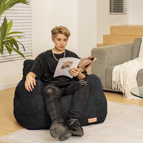 Bean Bag Chair with Filler, Tufted Soft Stuffed, Black B61630
