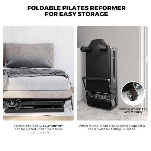 ONETWOFIT Foldable Pilates Reformer for Home Gym, Max 440LBS, Gray V919