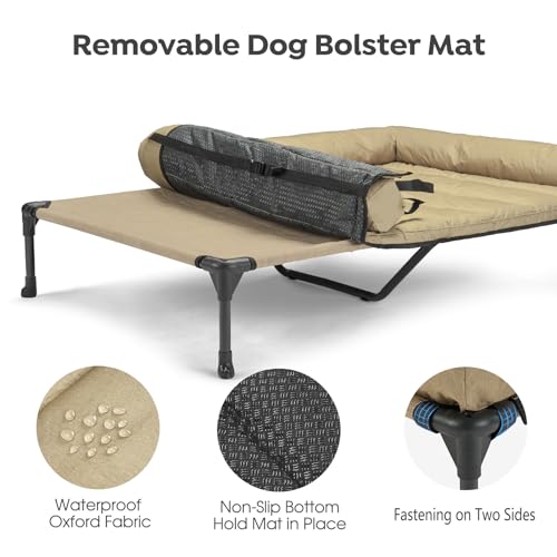 Veehoo Elevated Dog Bed with Removable Waterproof Bolster Cushion, Breathable Mesh, Indoor Outdoor, 42x30 inches, Beige U875430