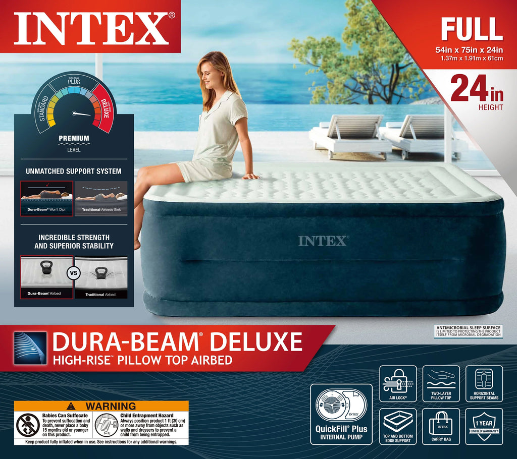 Intex Dream Lux Pillow Top Dura-Beam Airbed Mattress with Internal Pump, Queen D93685
