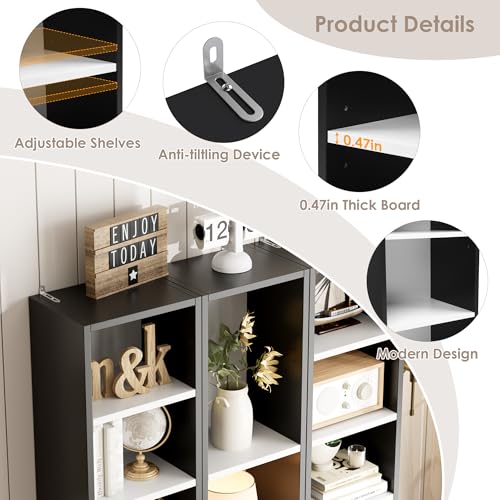 FOTOSOK 8-Tier Media Tower Rack, Tall Narrow Bookcase, Black/Brown W19438