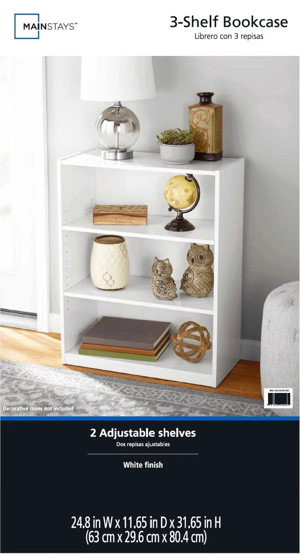 Mainstays 3-Shelf Bookcase with Adjustable Shelves, True Black Oak D26467