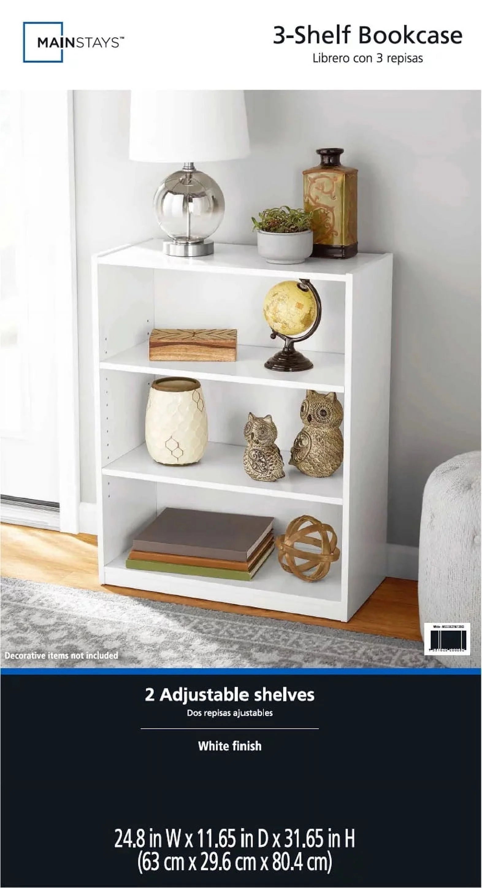 Mainstays 3-Shelf Bookcase with Adjustable Shelves, True Black Oak D26467