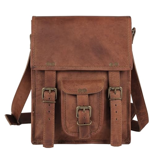Leather Crossbody Bag Messenger Satchel for Men and Women, Brown P148