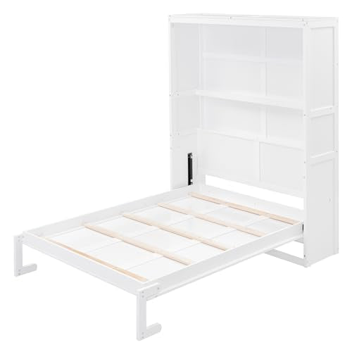 Full Size Murphy Bed with Drawers, Cabinets and USB Ports, Gray D589081
