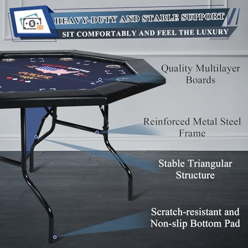 Foldable 50" Octagon Poker Table with Cup Holders L79369