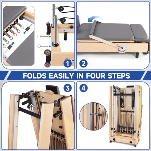Foldable Wood Pilates Reformer with Jump Board and Anti-Slip Mat U625945
