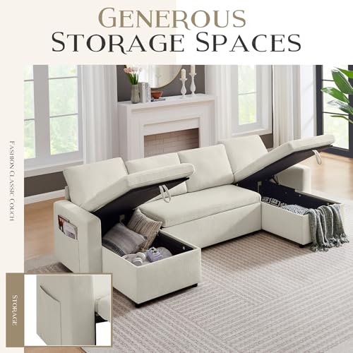 55" 3-in-1 Convertible Sleeper Sofa Bed with Adjustable Backrest, Chenille, Beige R49011