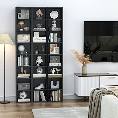 FOTOSOK 8-Tier Media Tower Rack, Tall Narrow Bookcase, Black/Brown W19438