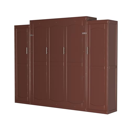 Harper & Bright Designs Full Murphy Bed with Two Closets and Storage Shelf, Walnut P2065
