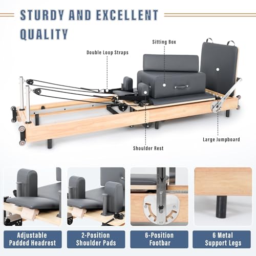 Foldable Wood Pilates Reformer with Jump Board and Anti-Slip Mat U625945
