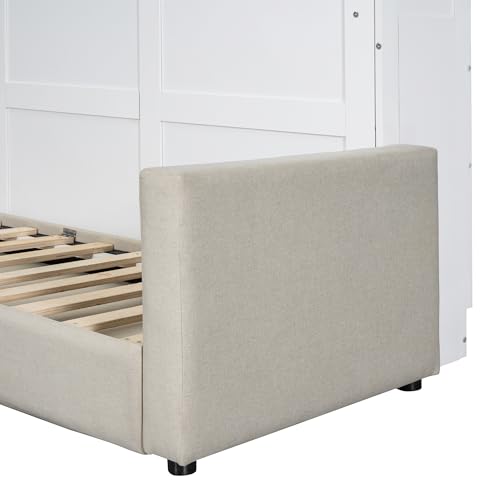 MERITLINE Queen Murphy Bed with Couch and Storage Shelves, White M951