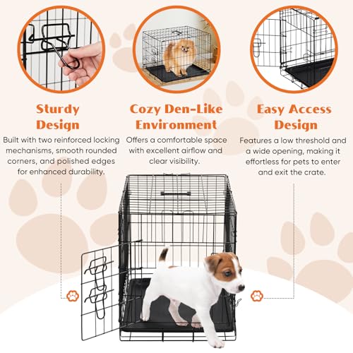 Sweetcrispy Large Dog Crate with Divider Panel, 36 Inch Double Door Folding Metal Wire Cage L276890
