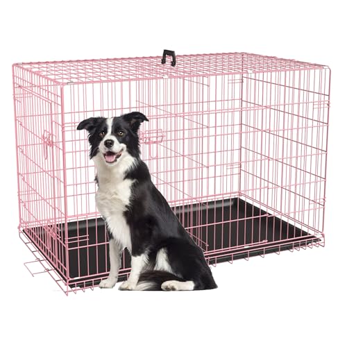 FDW Dog Crate for Large Dogs 48 Inch Folding Metal Wire Cage Double Door N1299