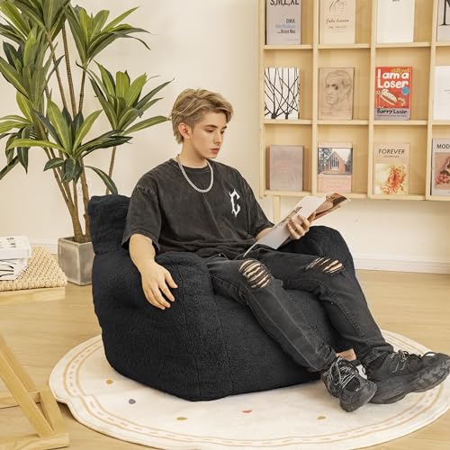 Bean Bag Chair with Filler, Tufted Soft Stuffed, Black B61630