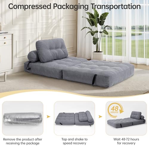 Folding Sofa Bed Convertible Sleeper Chair with Pillow, Grey L546