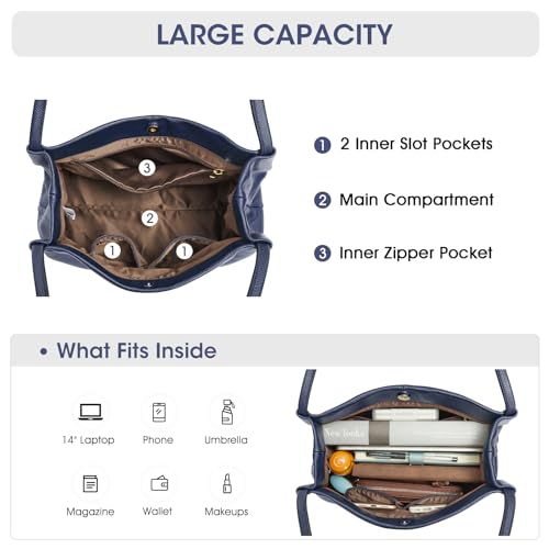 Kattee Leather Tote Bag for Women, Casual Shoulder Hobo Purse with Magnetic Snap Closure U606