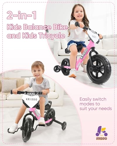 KRIDDO 2-in-1 Kids Tricycle and Toddler Balance Bike, Black U656