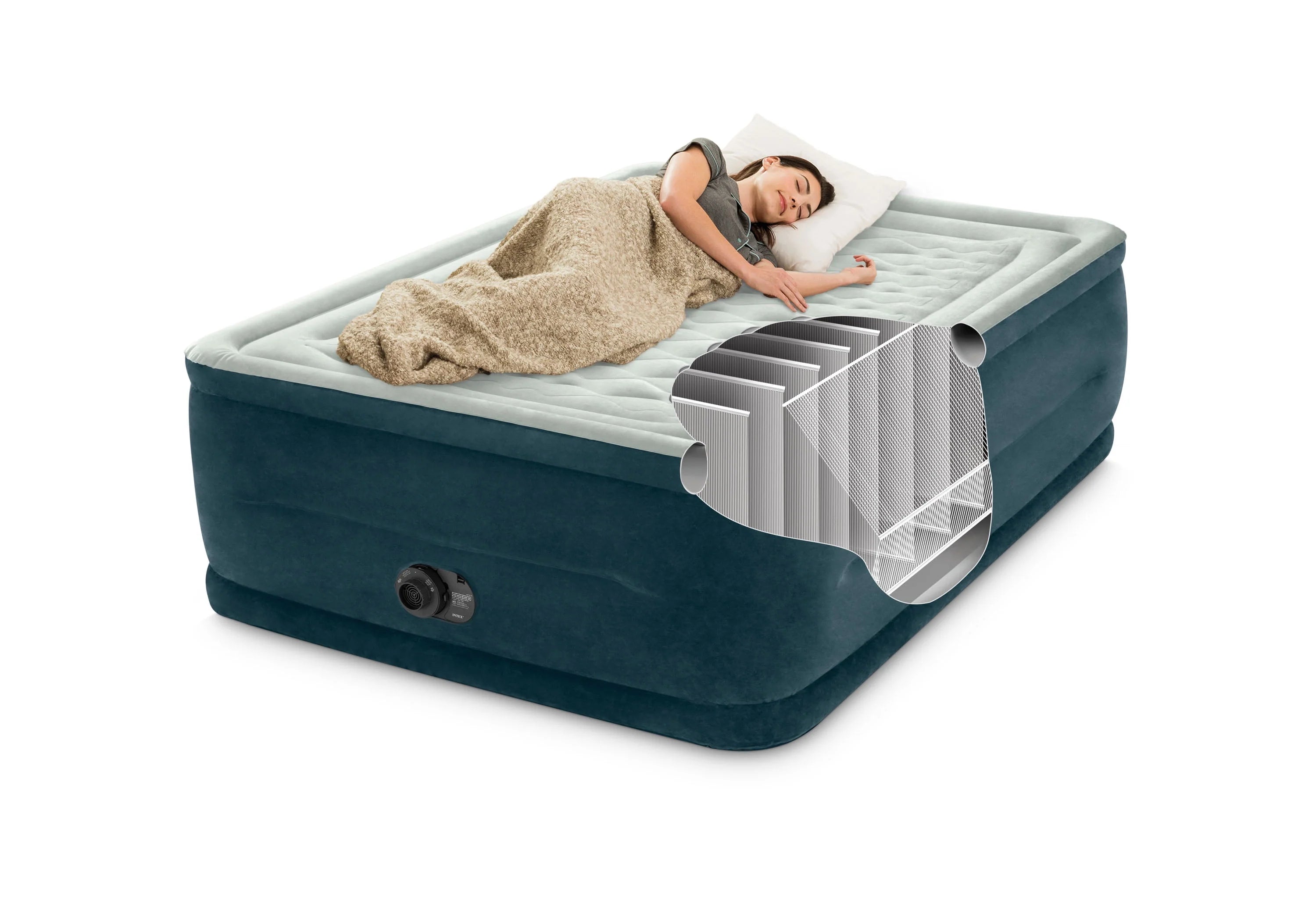 Intex Dream Lux Pillow Top Dura-Beam Airbed Mattress with Internal Pump, Queen D93685