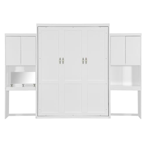 SOFTSEA Queen Murphy Bed with Desk and Storage, Espresso S562