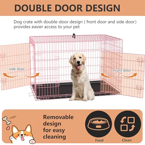 FDW Dog Crate for Large Dogs 48 Inch Folding Metal Wire Cage Double Door N1299