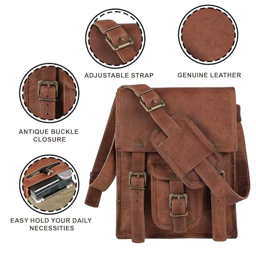 Leather Crossbody Bag Messenger Satchel for Men and Women, Brown P148