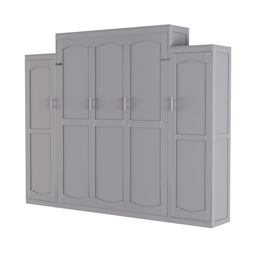 Harper & Bright Designs Full Murphy Bed with Two Closets and Storage Shelf, Walnut P2065