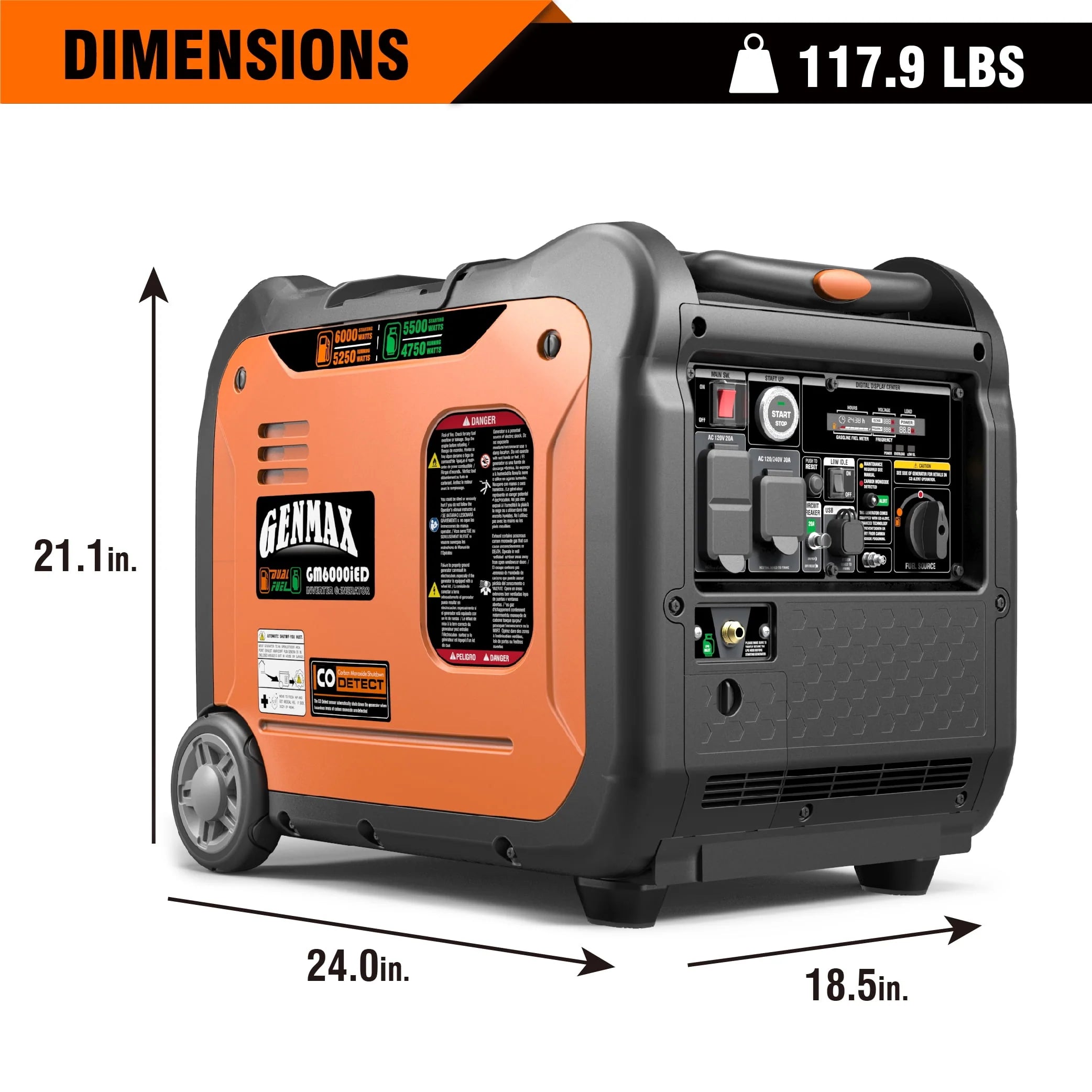 Genmax 6000W Dual Fuel Quiet Portable Inverter Generator with Remote Start A549710
