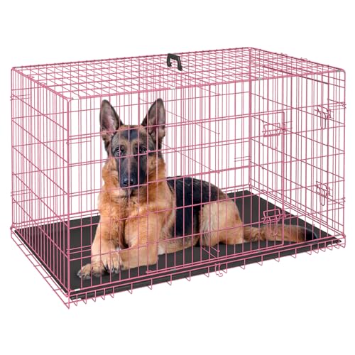 FDW Dog Crate for Large Dogs 48 Inch Folding Metal Wire Cage Double Door N1299