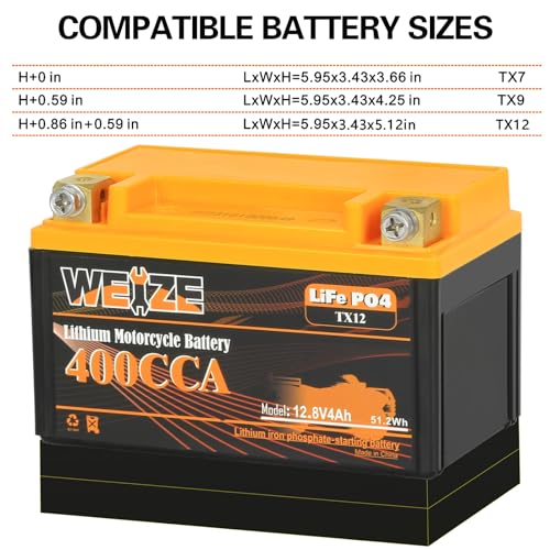 Weize Lithium YTX30L-BS 12V 10AH LiFePO4 Motorcycle Battery with Smart BMS E599001