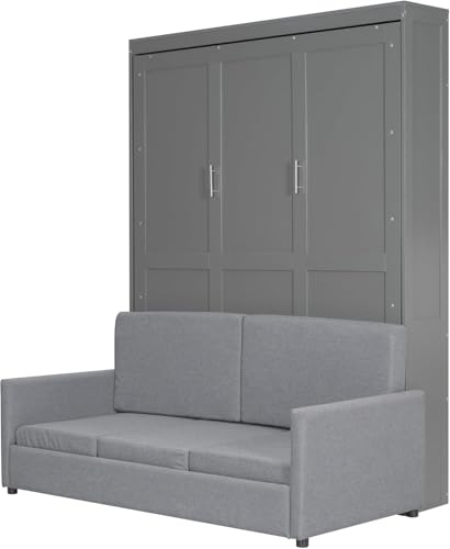 MERITLINE Queen Murphy Bed with Couch and Storage Shelves, White M951