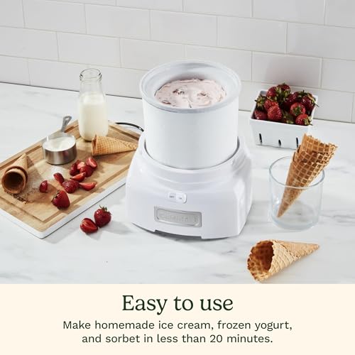 Cuisinart Ice Cream Maker, 1.5 Quart, Sorbet & Frozen Yogurt, ICE-21P1, White A833541