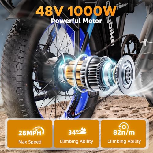Folding Electric Bike 1000W 48V 20AH Removable Battery 20" Fat Tire for Adults C847123