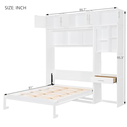 PURLOVE Wood Twin Murphy Bed with Light and USB, Gray W600663