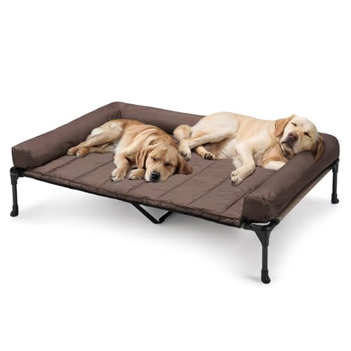 Veehoo Elevated Dog Bed with Removable Waterproof Bolster Cushion, Breathable Mesh, Indoor Outdoor, 42x30 inches, Beige U875430