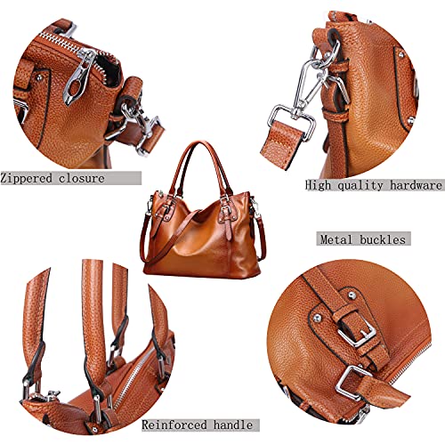 HESHE Genuine Leather Tote Shoulder Bag for Women P1142