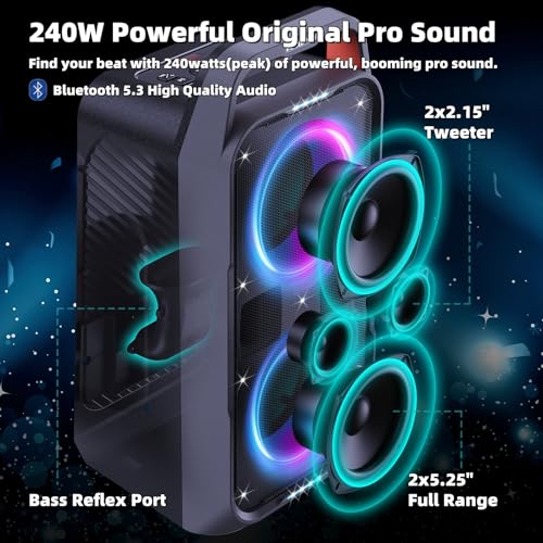 Portable Bluetooth Speaker 240W Peak with Deep Bass and LED Light Show R456296