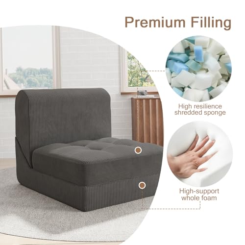 COMAX Folding Sofa Bed Convertible Chair Bed Corduroy 3-in-1 Floor Couch, Dark Grey E940